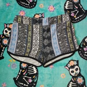 Eye Candy Women's Patterned Athletic Shorts - Black, Blue, White, Gold